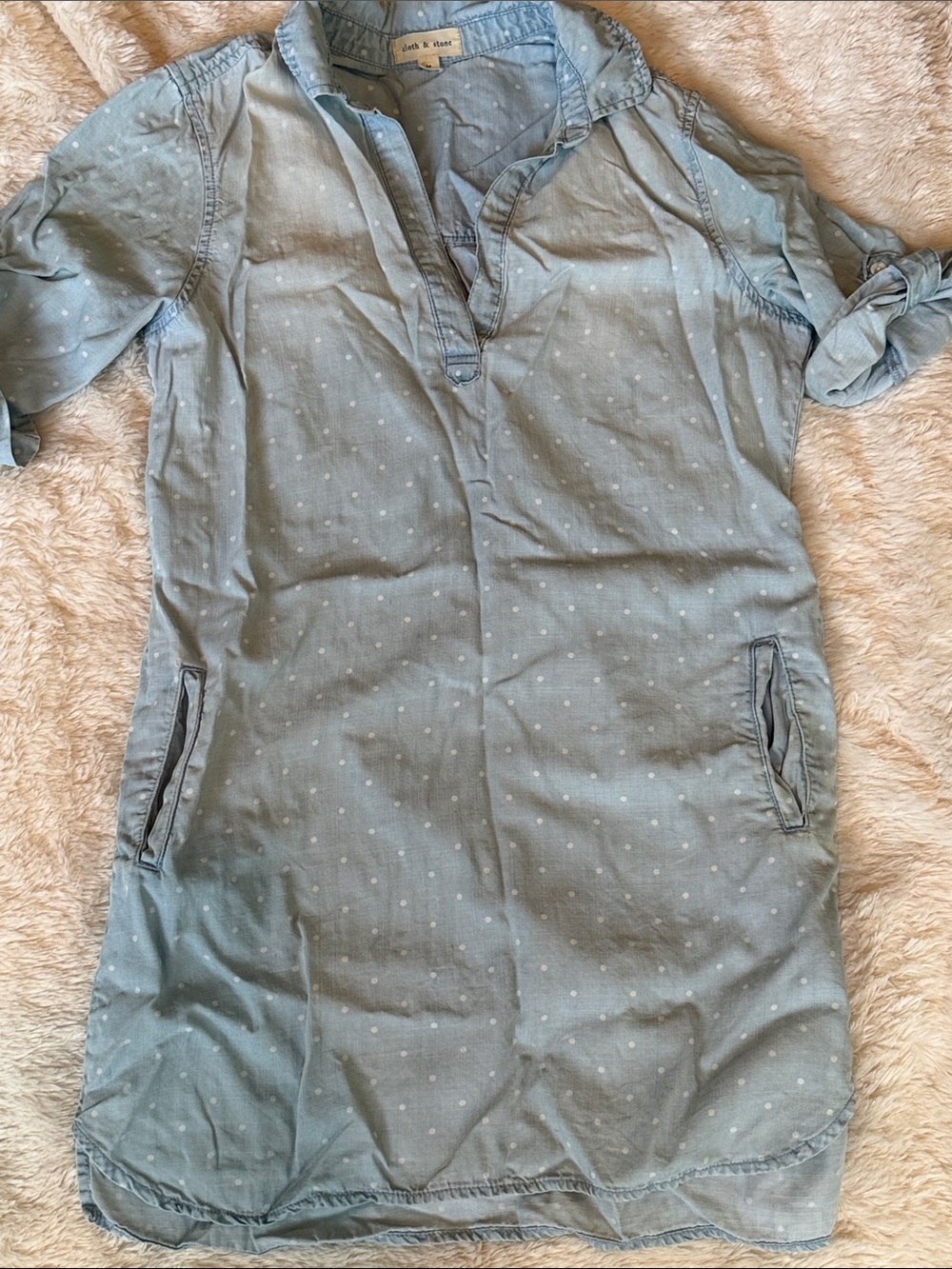 Cloth and Stone Light Blue Dotted Dress with Pockets